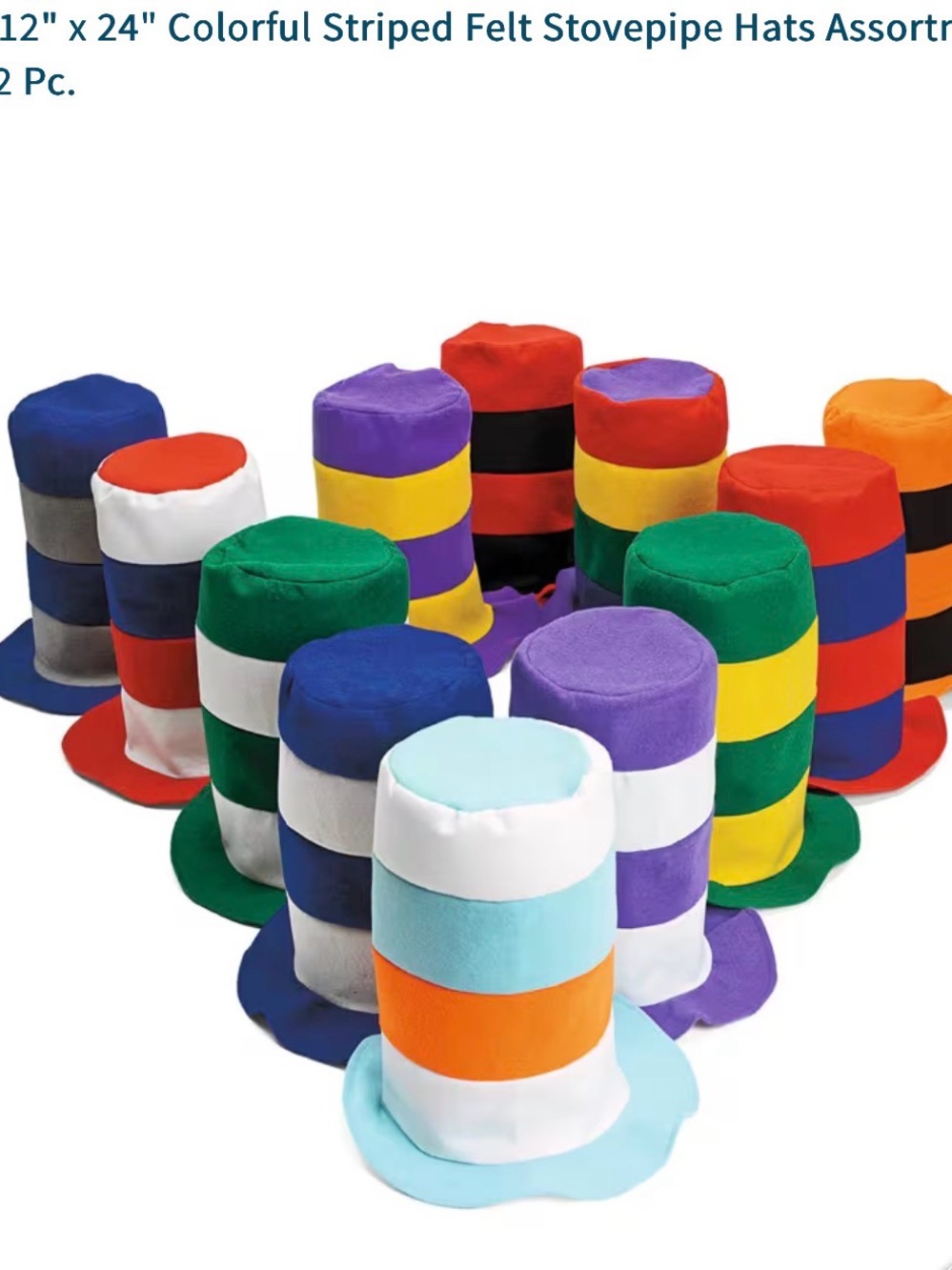 Oriental Trading Stovepipe Hat 12pc Multicolor Striped Felt One Size
